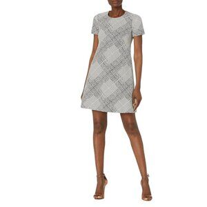Calvin Klein Black and White Plaid A-Line Fit and Flare Short Sleeve Dress, 6